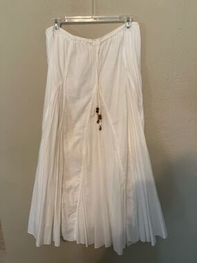 White Boho Tiered Maxi Skirt with Bead Tassel